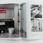 A book with pictures of a bathroom and sink.